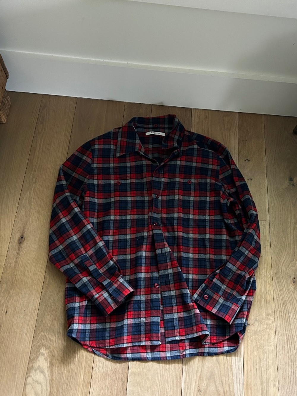 Givenchy Paris Red navy gray Plaid Cotton Shirt Men's  42